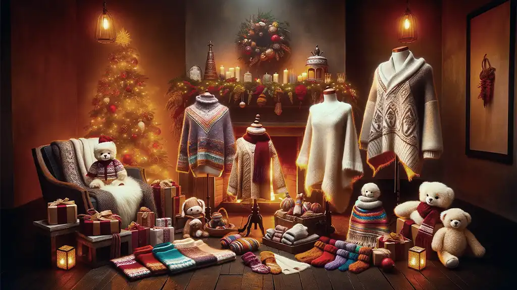 Wohnzimmer eines schönen Hauses mit Weihnachtsbaum und Geschenken