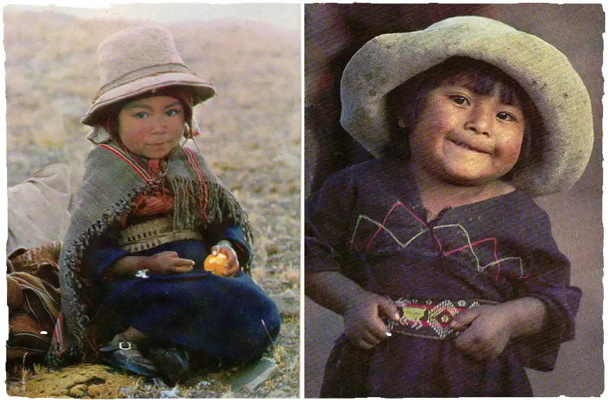 Peruanische Mützen zwei kleine peruanische Mädchen mit typischer Kleidung und Mützen